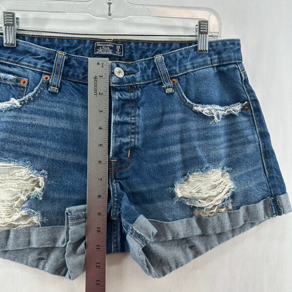 Abercrombie & Fitch Ames Low Rise Boyfriend Short Womens 29/8 Ripped Denim Blue - Picture 4 of 9